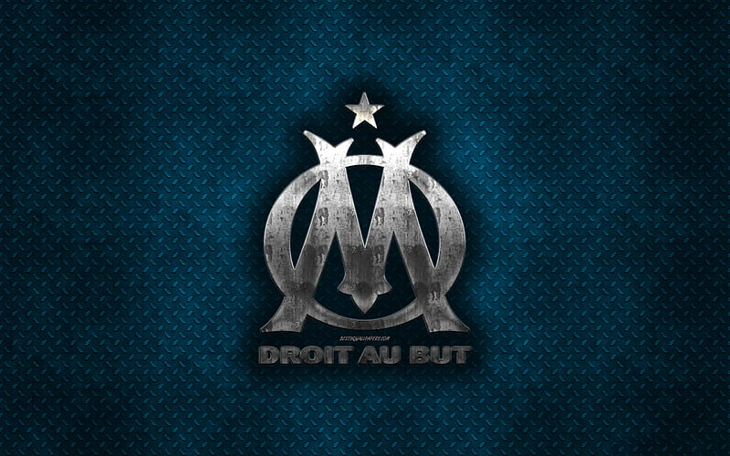 Olympique Marseille, French football club, blue metal texture, metal logo, emblem, Marseille, France, Ligue 1, creative art, football, HD wallpaper
