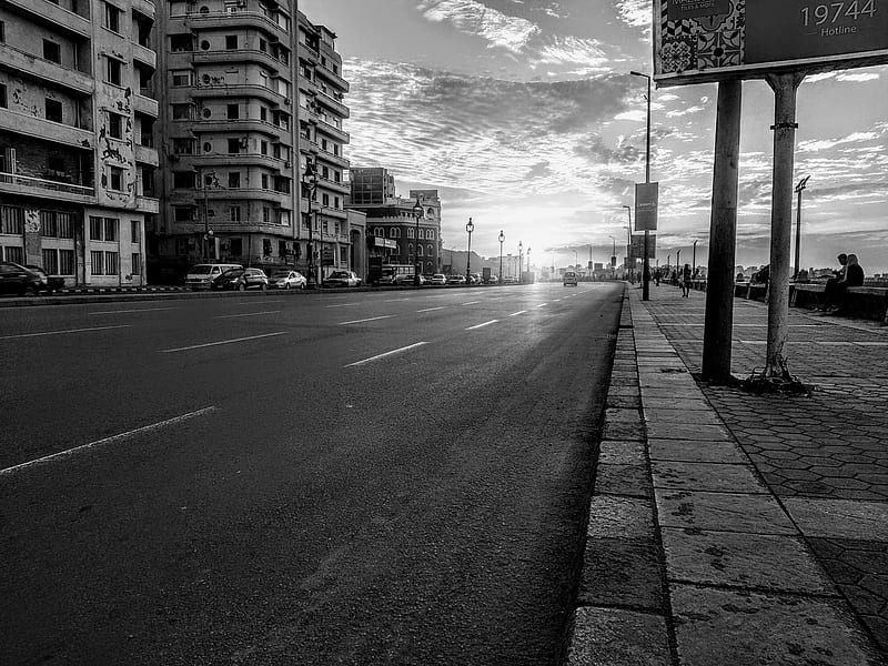 Alexandria street, romance, alone, town, sad, love, black and white, HD wallpaper