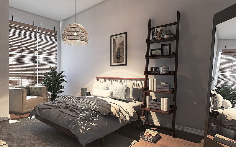 Bedroom, home, furniture, interior, HD wallpaper