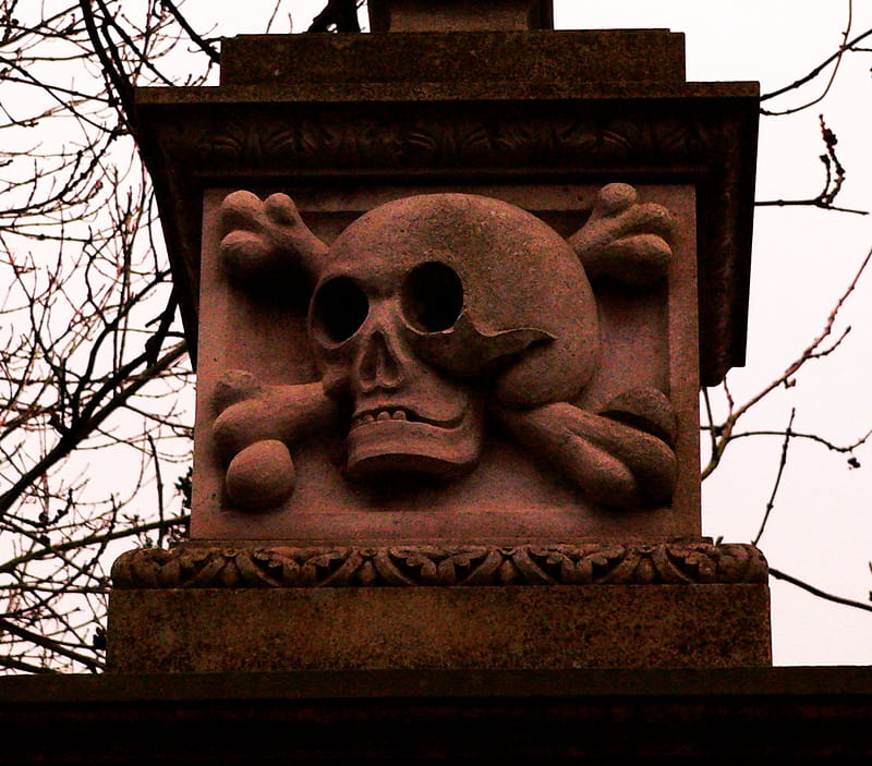 Gatepost at Kirkleatham, architecture, ancient, gatepost, skull, crossbones, kirkleatham, HD wallpaper