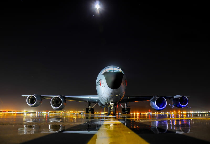 KC-135R moonlight over Utah Air National Guard, Stratotanker, Air refuelling, Air Base Utah, Roland R Wright, HD wallpaper