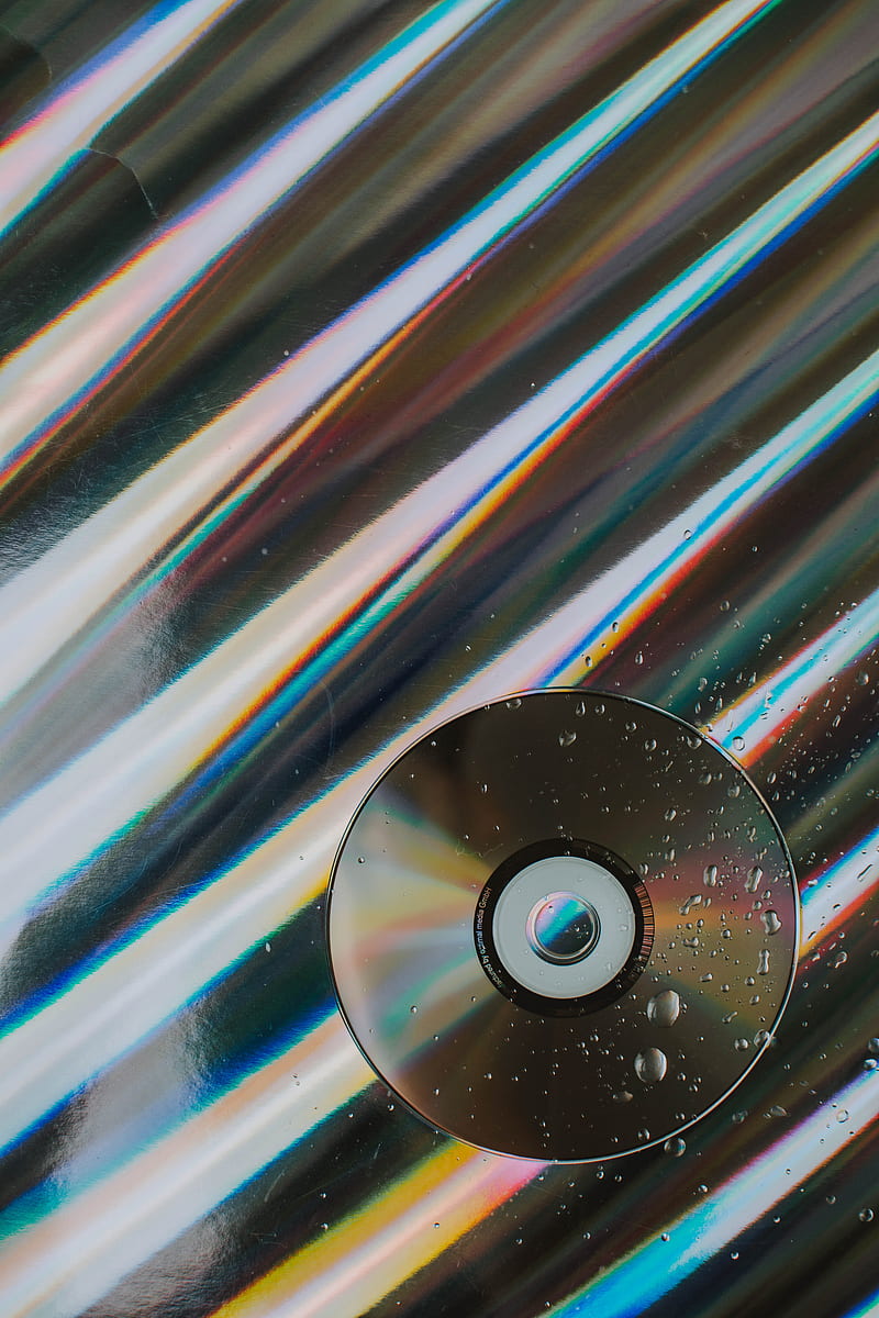 disk, glossy, stripes, distortion, drops, HD phone wallpaper
