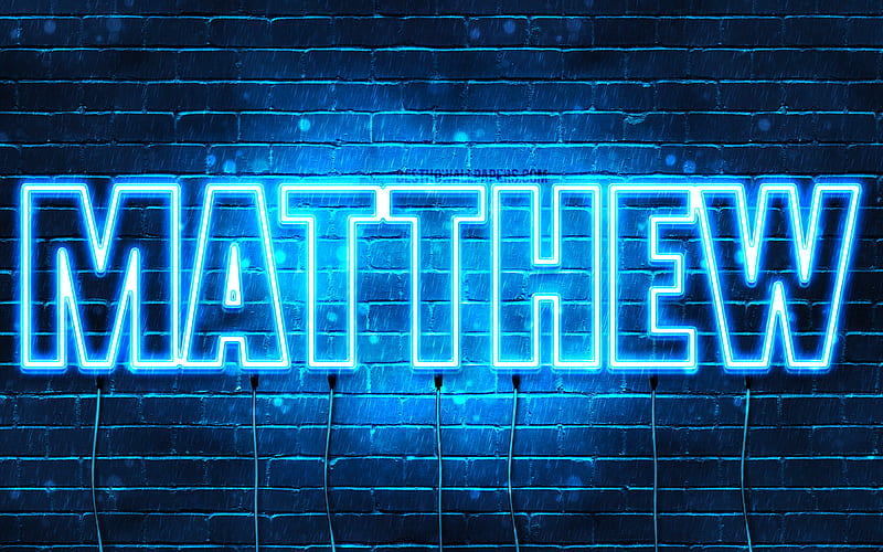 Matthew with names, horizontal text, Matthew name, blue neon lights, with Matthew name, HD wallpaper