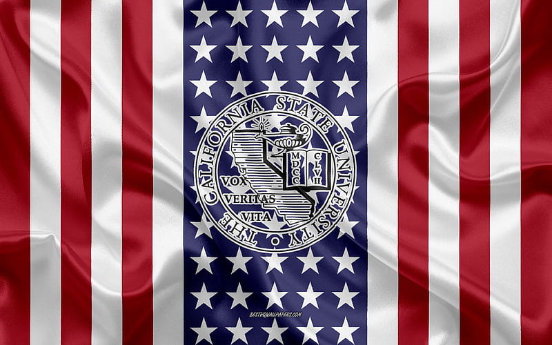 California State University Emblem, American Flag, California State University logo, Stanislaus, California, USA, Emblem of California State University, CSU, HD wallpaper