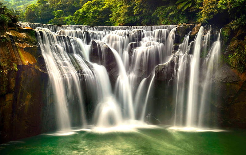 Shifen Waterfall, Tiawan, rocks, waterfall, tiawan, nature, HD wallpaper
