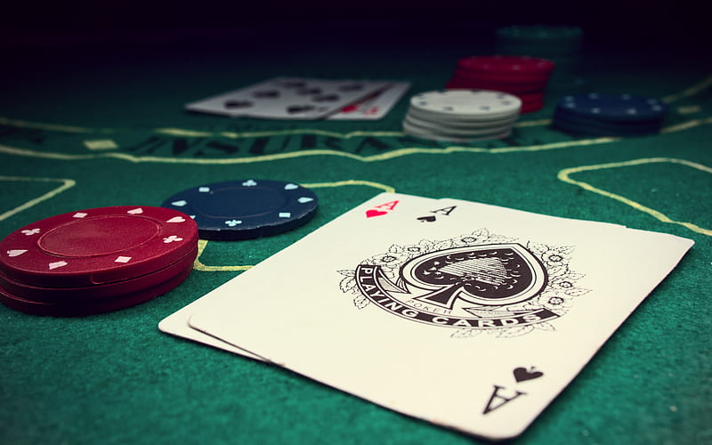 Two aces, poker table, pair of aces, poker concepts, poker chips, casino, HD wallpaper