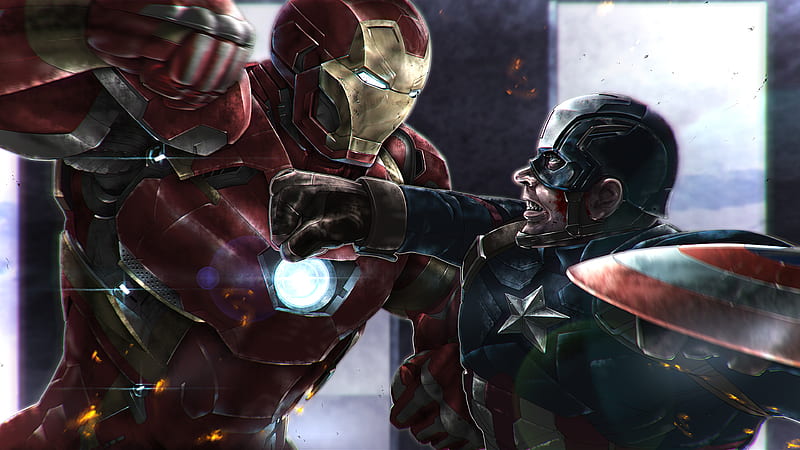 Captain America Vs Iron Man 2020, captain-america, iron-man, superheroes, artwork, artist, pixiv, HD wallpaper