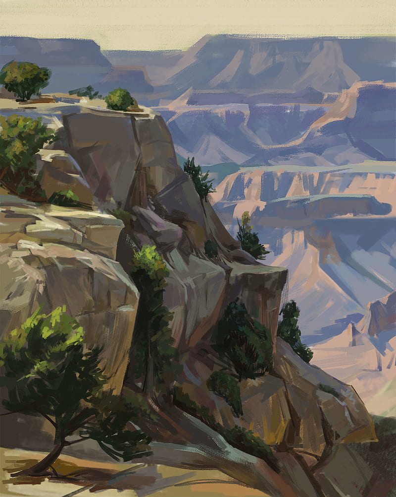 mountains, rocks, canyon, landscape, art, HD phone wallpaper