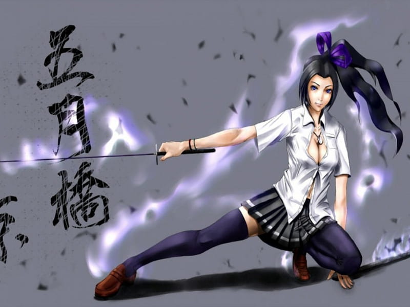 School Girl, purple, girl, highschool, anime, katana, manga, HD