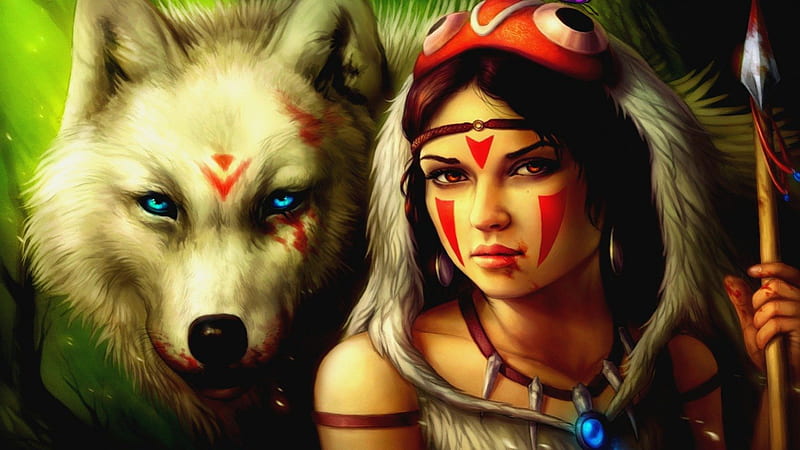 Linda india e seu lobo, lobo, bonita, india, anime, HD wallpaper