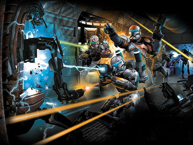 star wars battle, weapons, robots, firing, storm troopers, HD wallpaper