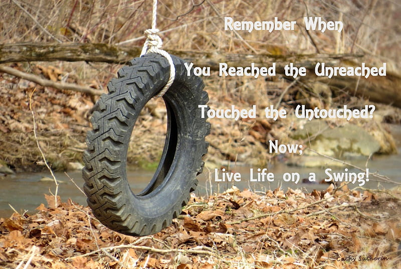 Remember When ?, stream, children, rope, play, nostalgic, tire swing, love, tire, kids, live, reach, life, touch, toy, fun, smile, creek, country, hold, encouragment, swing, laughter, nature, childhood, HD wallpaper