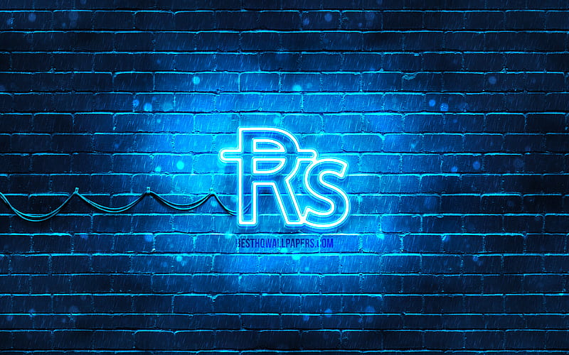 Pakistani rupee neon icon blue background, currency, neon symbols, Pakistani rupee, neon icons, Pakistani rupee sign, currency signs, Pakistani rupee icon, currency icons, HD wallpaper
