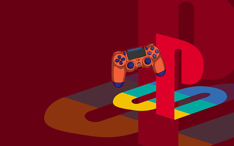 PlayStation logo minimal, red backgrounds, creative, artwork, PlayStation minimalism, brands, PlayStation, HD wallpaper