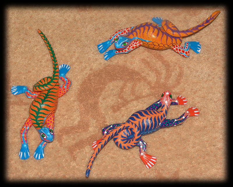 Oxacan Lizards, bright, lizards, handicraft, mexican, HD wallpaper