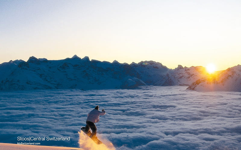Snowboarding above the fog bank Snowboarding at over 1900m on the, HD wallpaper