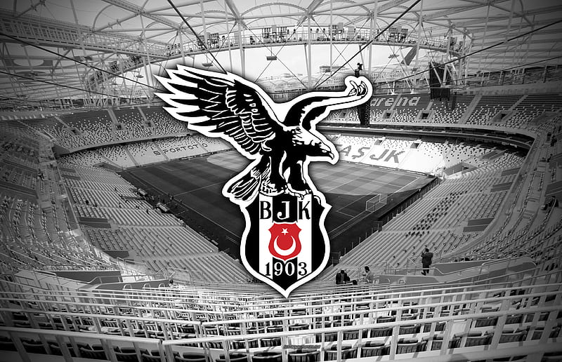 Besiktas JK logo, emblem, eagle, Vodafone Park, grandstands, football stadium, Istanbul, Turkey, art, Vodafone Arena, Turkish football club, Besiktas, HD wallpaper