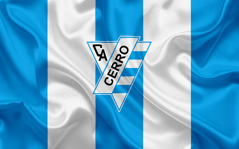 CA Cerro Uruguayan football club, silk texture, logo, emblem, blue white flag, Montevideo, Uruguay, Uruguayan Primera Division, football, HD wallpaper