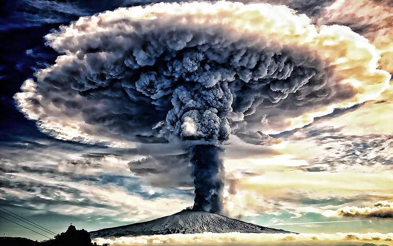 volcanic eruption, smoke, natural phenomena, volcano, mushroom from smoke, HD wallpaper