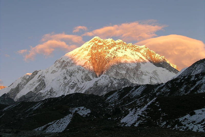 Golden Peak, sunset, golden rays, mont blanc, mountains, HD wallpaper