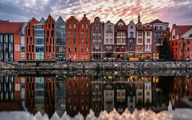 Gdansk, Poland, Poland, river, Gdansk, houses, HD wallpaper