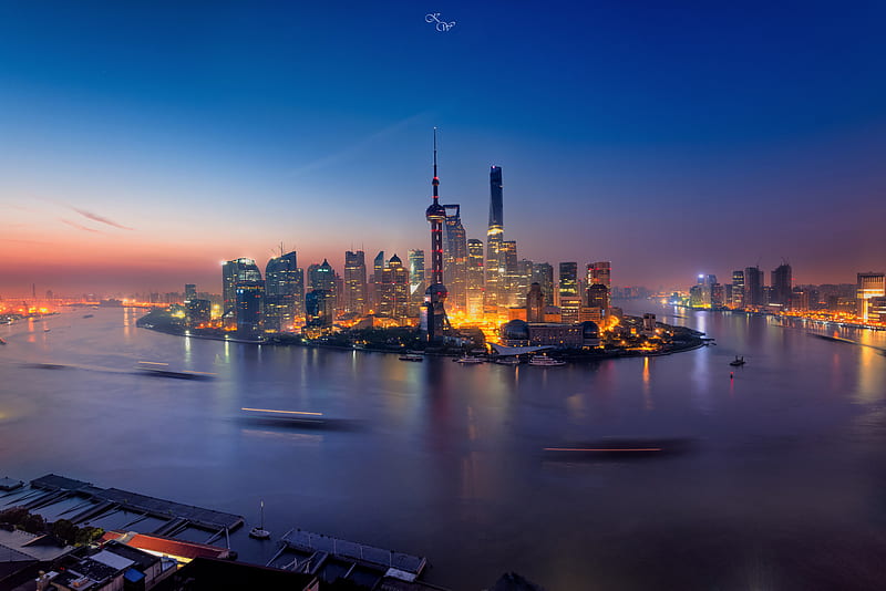 Shanghai China Buildings Light, china, world, city, buildings, night, HD wallpaper
