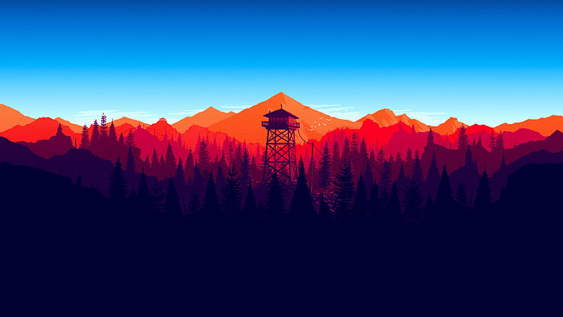 Fire watch Tower, fire, forest, gaming, minimal, mountains, natural, park, watch, HD wallpaper