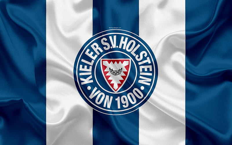Holstein Kiel FC blue white silk flag, German football club, logo, emblem, 2 Bundesliga, football, Kiel, Germany, Second Bundesliga, HD wallpaper