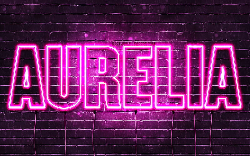 Aurelia with names, female names, Aurelia name, purple neon lights, horizontal text, with Aurelia name, HD wallpaper