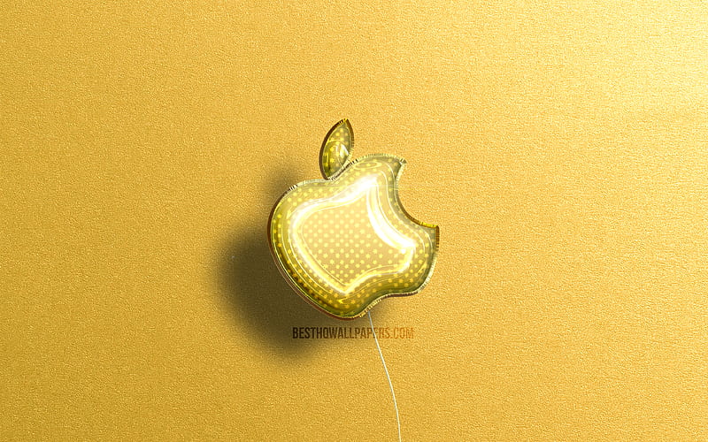 Apple 3D logo, yellow realistic balloons brands, Apple logo, yellow stone backgrounds, Apple, HD wallpaper