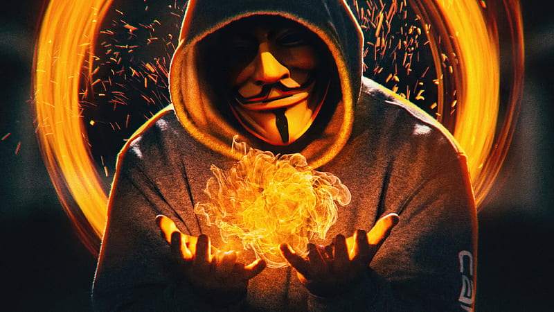 Flame In Hand Trick Anonymous, flame, anonymus, artist, artwork, digital-art, HD wallpaper