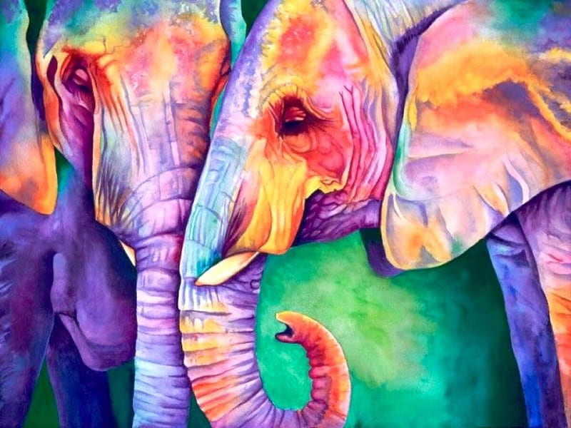 Colorful Elephants, colorful, elephants, Colors, abstract, Fantasy, HD wallpaper