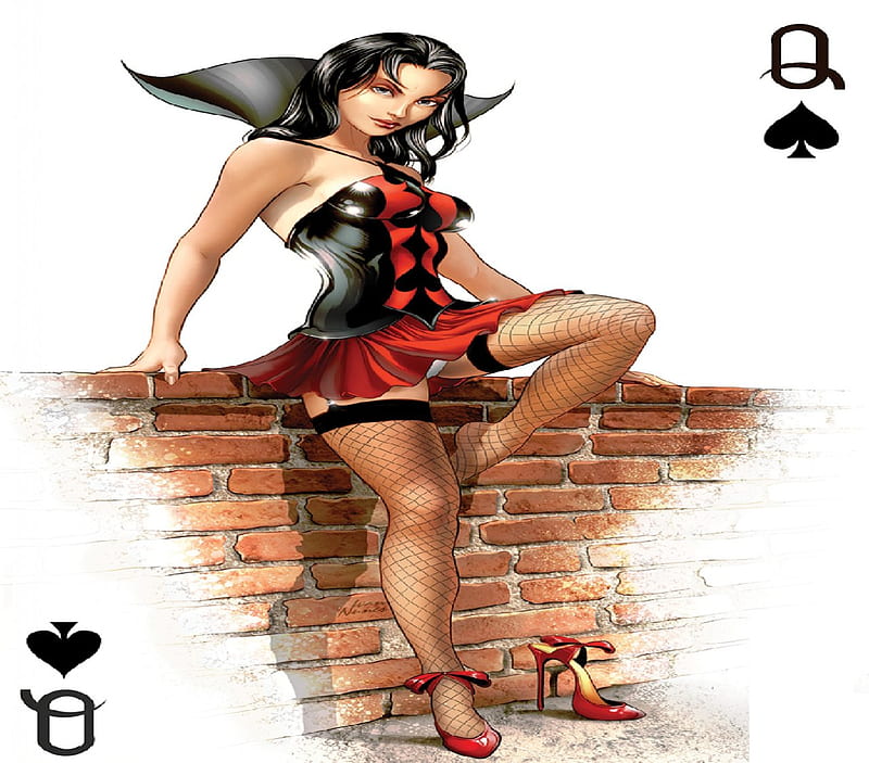 Queen Of Spades, black, red, woman, spades, HD wallpaper