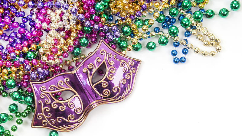 Purple Mardi Gras Mask With Colorful Beads In White Background Mardi Gras, HD wallpaper
