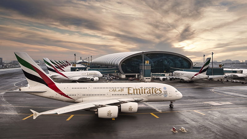 emirates-airline-airbus-a380, A380, Plane, Airlines, Airport, Emirates, Airbus, HD wallpaper
