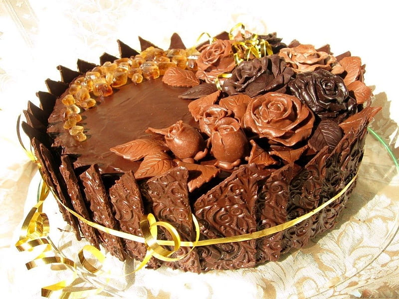 CHOCOLATE ANYONE?, cake, sweets, food, chocolate, decorations, entertainment, party, flowers, girls, comforting, HD wallpaper