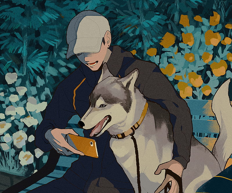 Anime, Boy, Dog, HD wallpaper