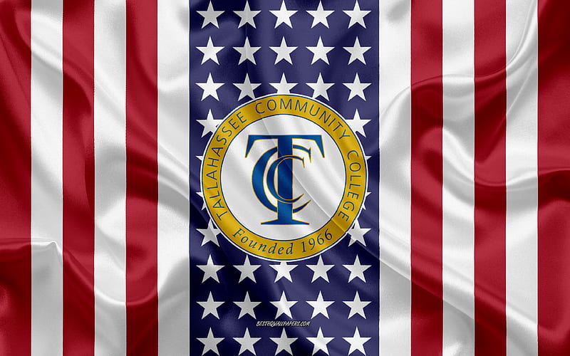 Tallahassee Community College Emblem, American Flag, Tallahassee Community College logo, Tallahassee, Florida, USA, Emblem of Tallahassee Community College, HD wallpaper