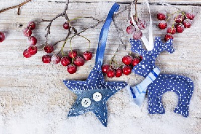 Xmas, merry, christmas, berries, snow, decoration, handcraft, HD wallpaper