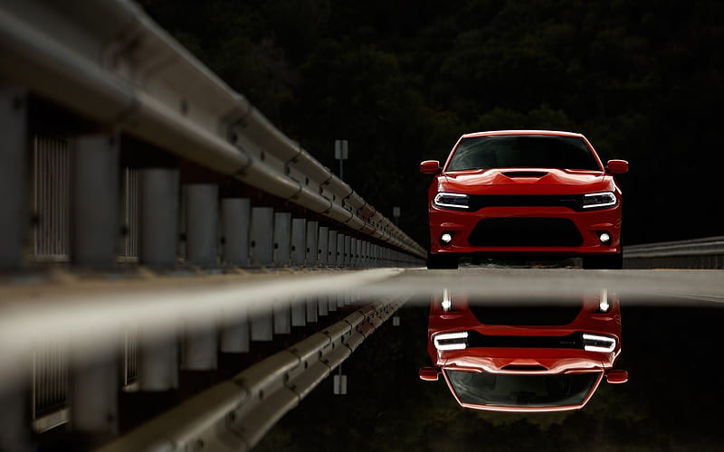 Dodge Charger, 2016 cars, road, puddle, reflection, muscle cars, Dodge, HD wallpaper