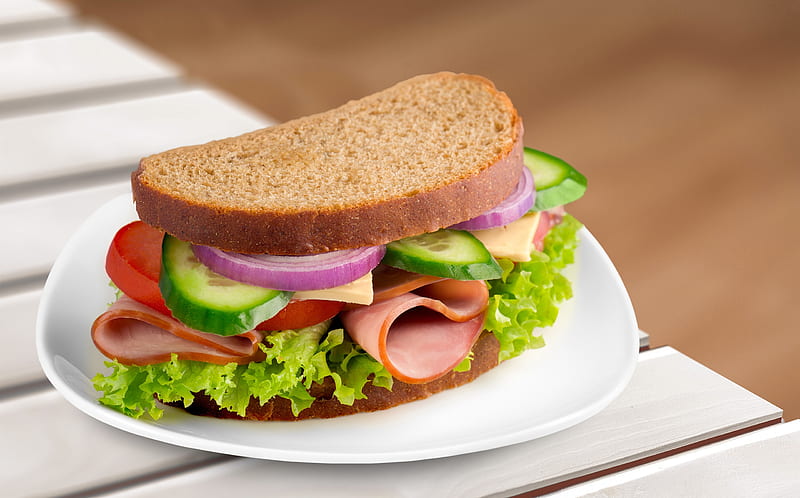 Food, Sandwich, Bread, Ham, Onion, Tomato, Vegetable, HD wallpaper