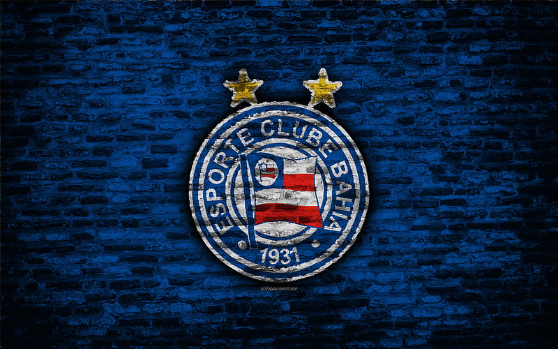 FC Bahia emblem, Brazilian Seria A, grunge, soocer, Brazil, Bahia, football club, brick texture, Bahia FC, HD wallpaper