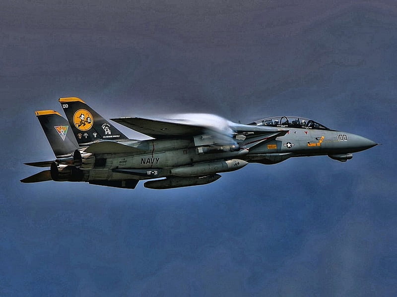 the f-14 tomcat r, plane, gray, contrails, military, r, HD wallpaper