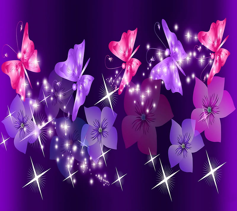 Purple Pink Collage, butterflies, floral, flowers, HD wallpaper