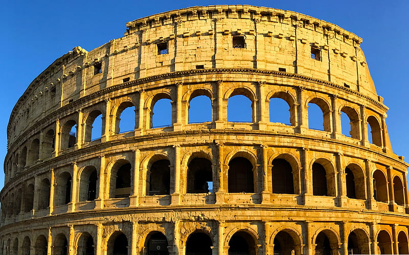 Colosseum, Rome, evening, sunset, Amphitheatrum Flavium, monument, Rome landkmarks, Italy, HD wallpaper