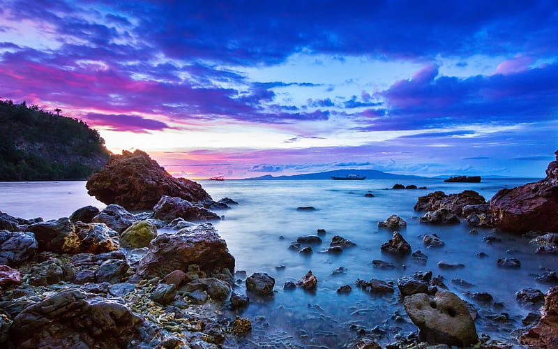 Stunning Twilight over Rocky Seacoast, Sea, Sky, Oceans, Twilight, Rocks, Nature, HD wallpaper