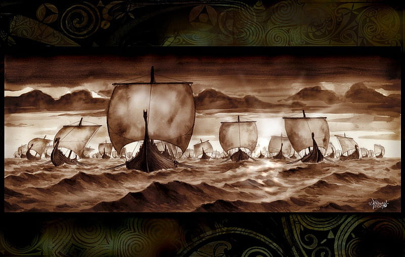 Viking ship attack, north, ship, pagan, attack, viking, nordic, HD wallpaper