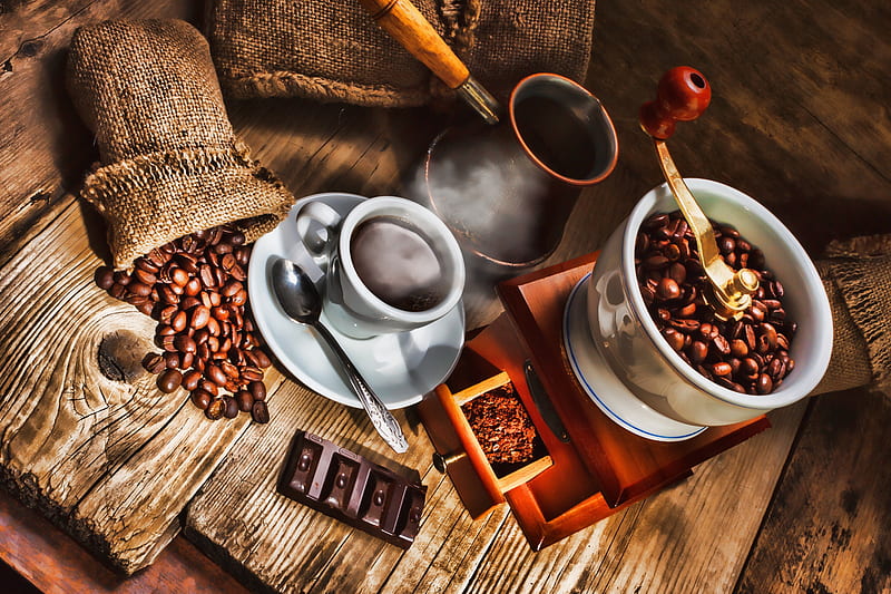 Coffee Time, pretty, lovely, cup of coffee, beans, chocolate, bonito, hot coffee, coffee beans, sweet, still life, graphy, coffee, cup, hot, beauty, HD wallpaper