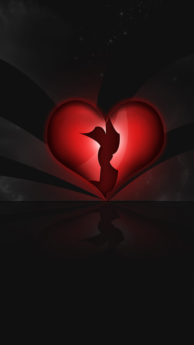 Heartbreak Reflected, black, gris, heart, heartbreak, red, reflected, HD phone wallpaper