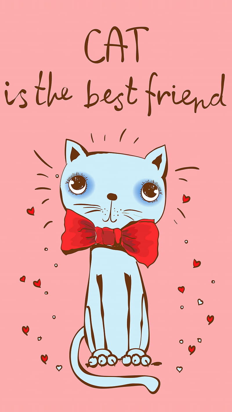 Best Friend, cartoon, cat, cute, desenho, drawing, pink, HD phone wallpaper